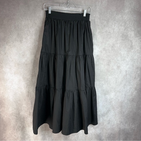 XiRENA Angeline Tiered Cotton Poplin Midi Maxi Skirt In Black Women's Size M - Picture 5 of 9